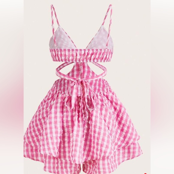 Shein Pink Gingham Romper - Picture 3 of 3